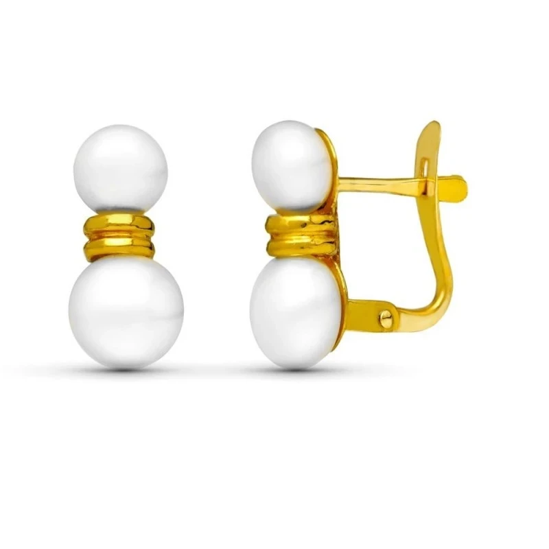 Pendientes oro 18k niña 12 mm. Primera Comunión dos perlas tamaños co