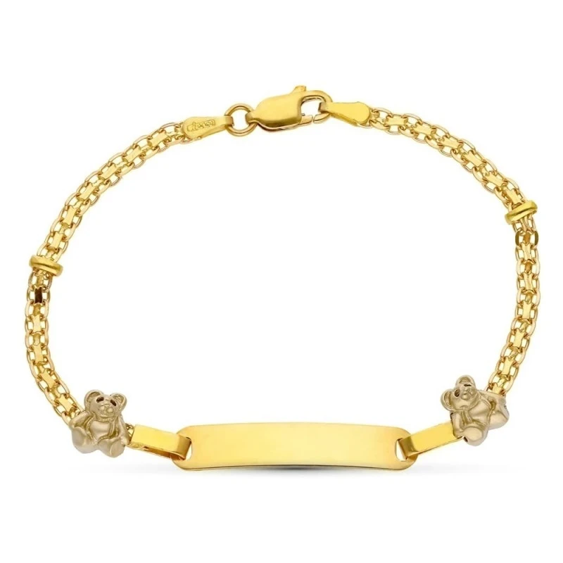 Esclava oro 18k niña 16 cm. Primera Comunión detalle osos laterales c