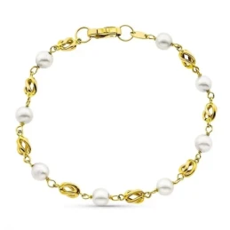 Pulsera oro 18k niña 17 cm. Primera Comunión perlas cultivadas 5.5 mm