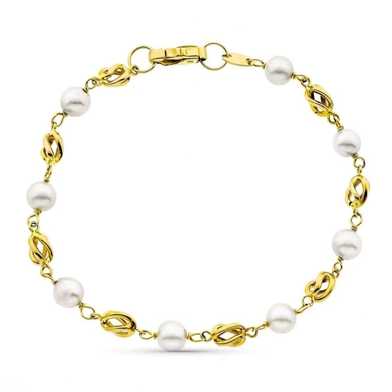 Pulsera oro 18k niña 17 cm. Primera Comunión perlas cultivadas 5.5 mm