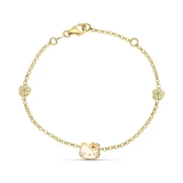 Pulsera oro 18k niña 18 cm. detalle gato esmaltado color combinado ci