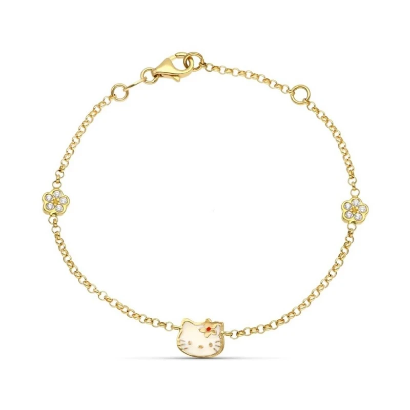Pulsera oro 18k niña 18 cm. detalle gato esmaltado color combinado ci