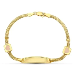 Esclava oro 18k niña 17.5 cm. doble cadena detalle corazones esmaltad