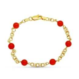Pulsera oro 18k niña 17 cm. Primera Comunión coral fino 5 mm. mosquet