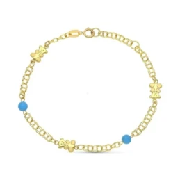 Pulsera oro 18k niña 18 cm. cadena húngara combinada turquesas detall
