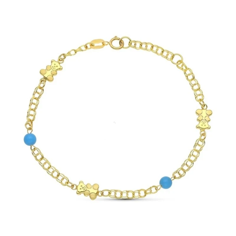 Pulsera oro 18k niña 18 cm. cadena húngara combinada turquesas detall