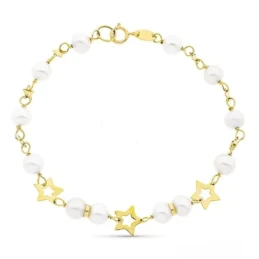 Pulsera oro 18k niña Primera Comunión 17 cm. estrellas combinadas doc