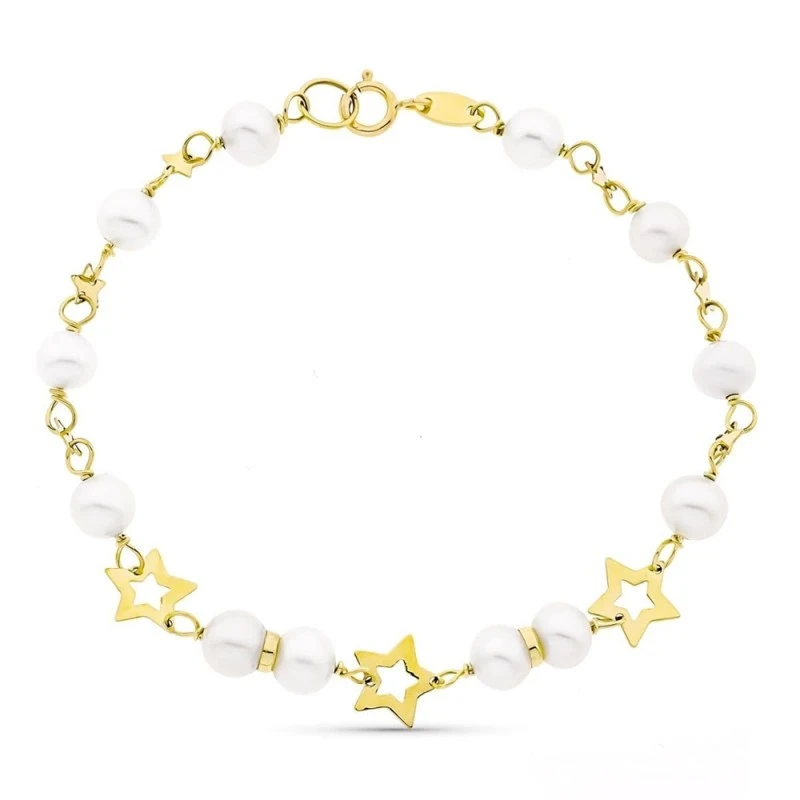 Pulsera oro 18k niña Primera Comunión 17 cm. estrellas combinadas doc