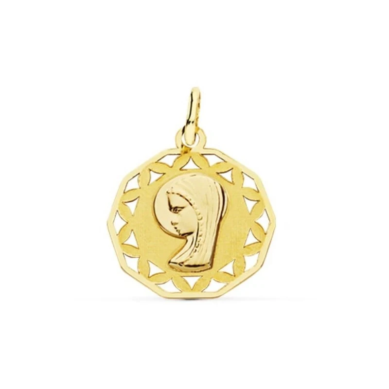 Virgen Niña medalla oro 18k colgante Primera Comunión 18 mm. formas c