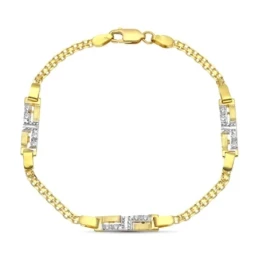 Pulsera oro 18k niña Primera Comunión circonitas combinadas formas mo
