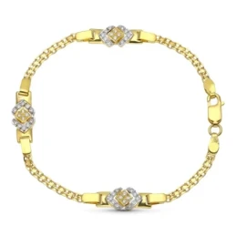 Pulsera oro 18k niña Primera Comunión doble cadena circonitas formas