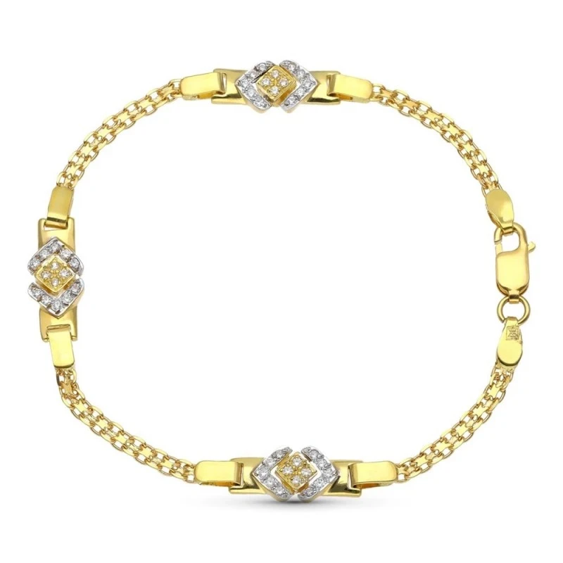 Pulsera oro 18k niña Primera Comunión doble cadena circonitas formas