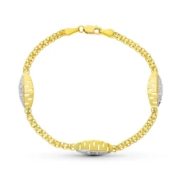 Pulsera oro bicolor 18k niña 17.5 cm Primera Comunión doble cadena fo