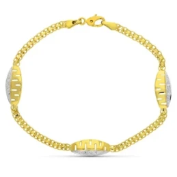 Pulsera oro bicolor 18k niña 17 cm Primera Comunión doble cadena circ