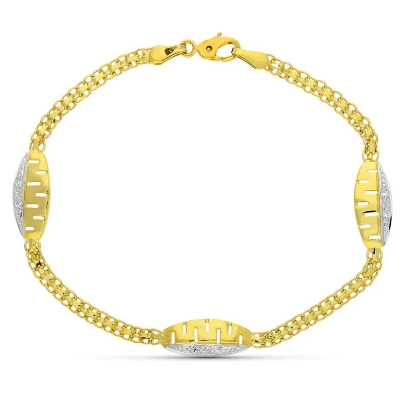 Pulsera oro bicolor 18k niña 17 cm Primera Comunión doble cadena circ