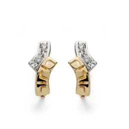 Pendientes oro bicolor 18k niña 13 mm. circonitas detalles formas com