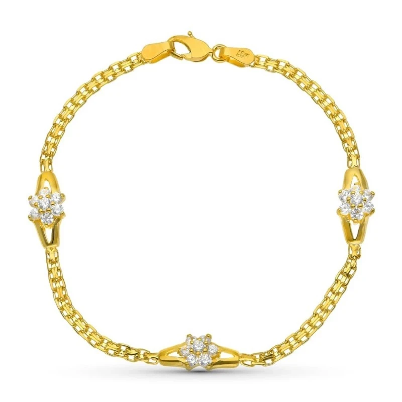 Pulsera oro 18k niña Primera Comunión doble cadena combinada circonit