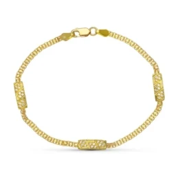 Pulsera oro 18k niña Primera Comunión doble cadena circonitas formas