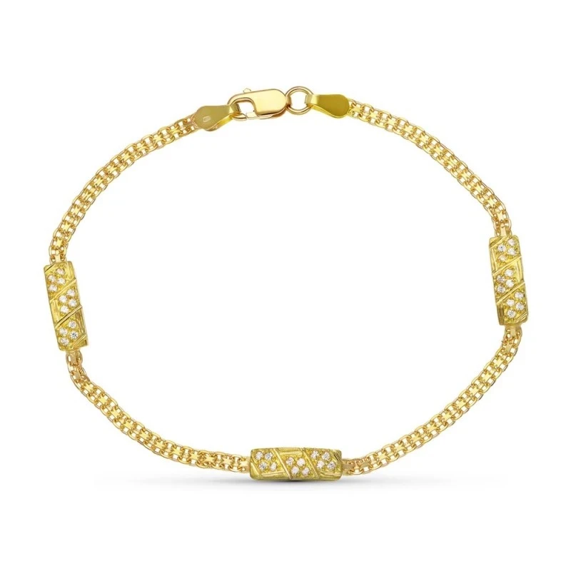 Pulsera oro 18k niña Primera Comunión doble cadena circonitas formas