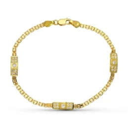 Pulsera oro 18k niña Primera Comunión doble cadena circonitas formas