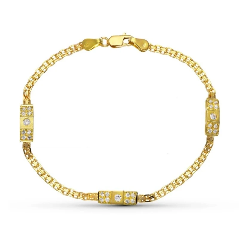 Pulsera oro 18k niña Primera Comunión doble cadena circonitas formas