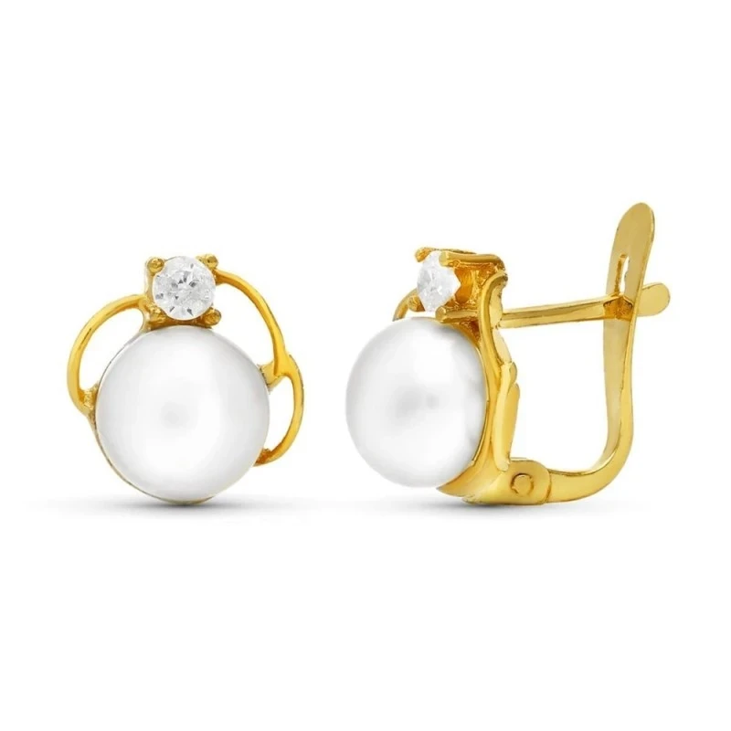 Pendientes oro 18k niña Primera Comunión 9 mm. perla botón combinada