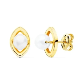 Pendientes oro 18k niña Primera Comunión 10 mm. rombo perla centro pr