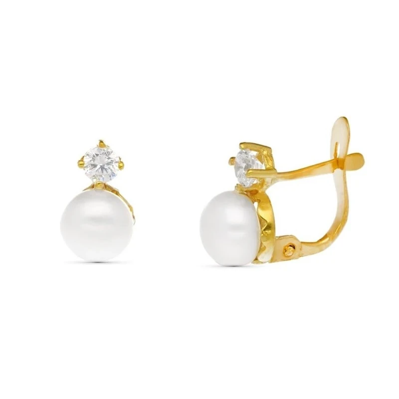 Pendientes oro 18k niña Primera Comunión 10 mm. perla botón combinada