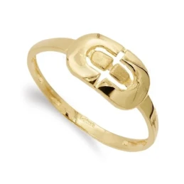Sortija oro 18k niña Primera Comunión cabeza rectangular formas calad