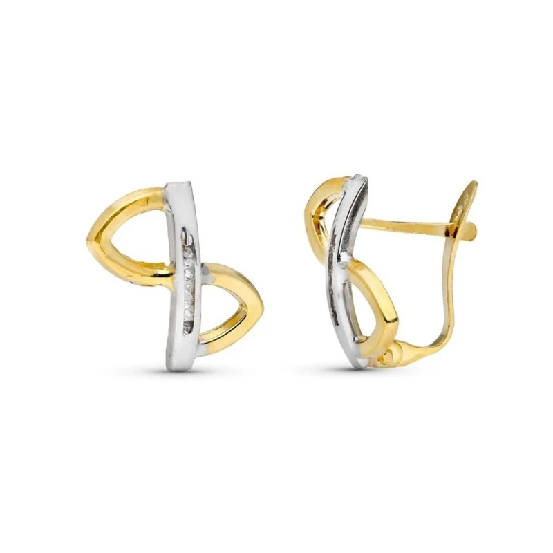 Pendientes oro bicolor 18k niña Primera Comunión 14 mm. barra vertica