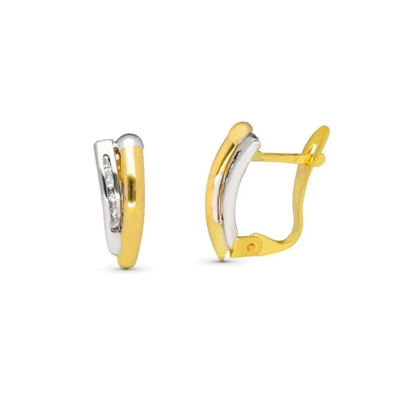 Pendientes oro bicolor 18k niña Primera Comunión 14 mm. dos bandas ve