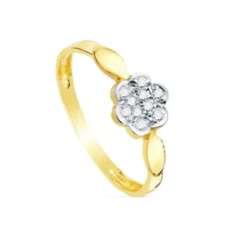 Sortija oro 18k niña Primera Comunión cabeza circonitas forma flor ho