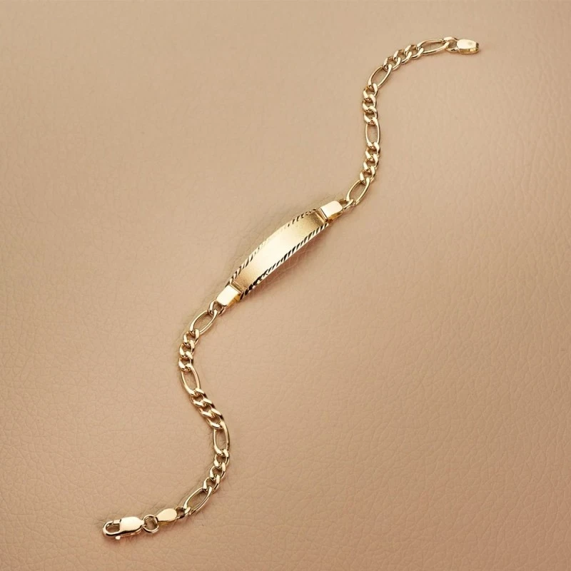 Esclava oro 18k Primera Comunión 18 cm. eslabón 3x1  ancho 4 mm. mosq