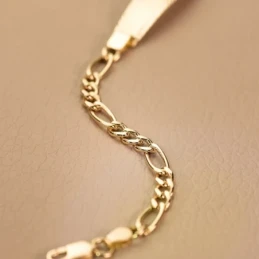 Esclava oro 18k Primera Comunión 18 cm. eslabón 3x1  ancho 4 mm. mosq