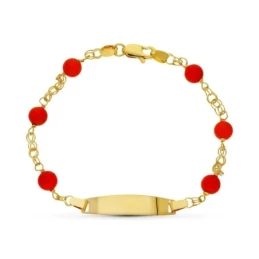 Esclava oro 18k Primera Comunión niña cadena húngara combinada coral