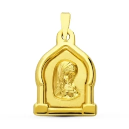 Virgen Niña medalla oro 18k Primera Comunión 24 mm. relieve bisel for