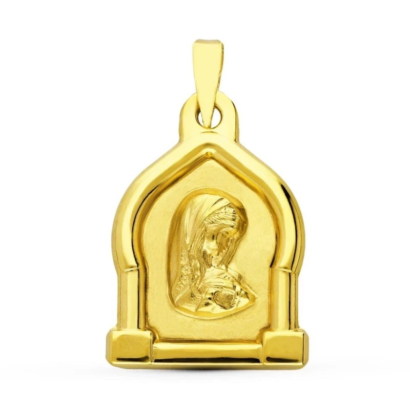 Virgen Niña medalla oro 18k Primera Comunión 24 mm. relieve bisel for