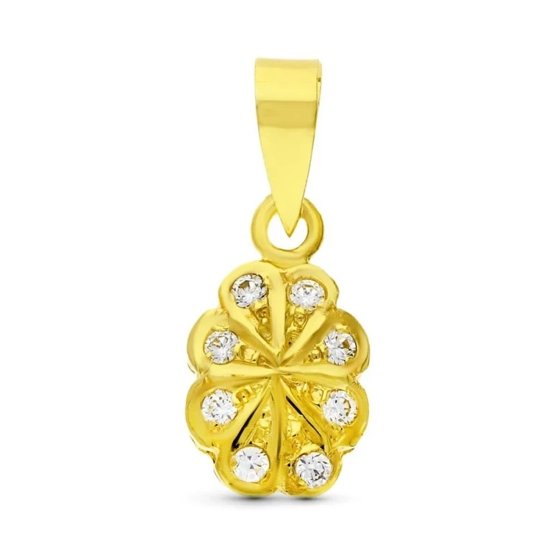 Colgante oro 18k niña Primera Comunión 13 mm. circonitas ovalado ondu