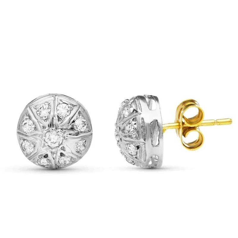 Pendientes oro bicolor 18k Primera Comunión niña 9 mm. circonitas pre