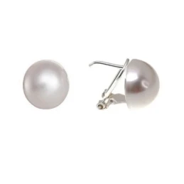Pendientes plata Ley 925m media bola perla sintética 14mm. [AB1227]