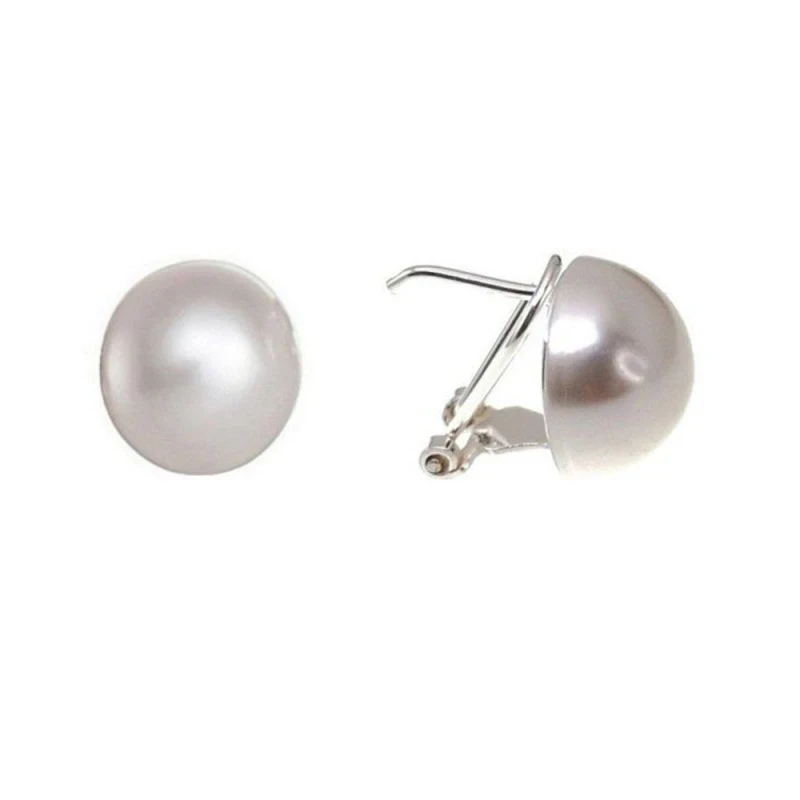 Pendientes plata Ley 925m media bola perla sintética 14mm. [AB1227]