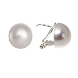 Pendientes plata Ley 925m media bola perla sintética 16mm. [AB1213]