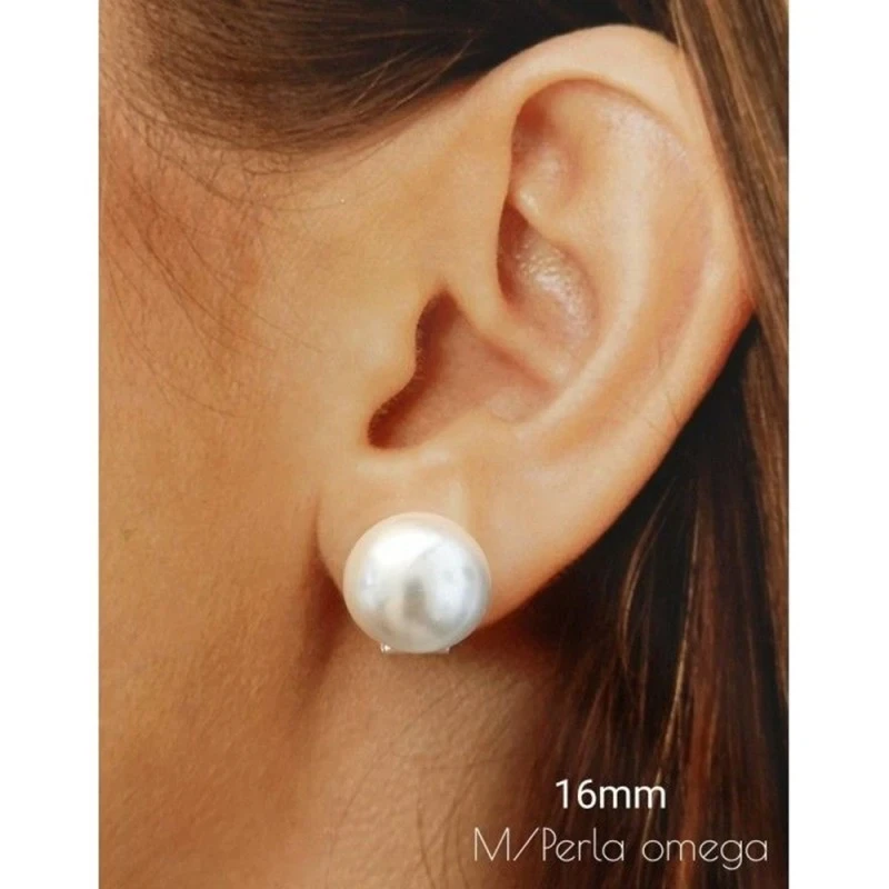 Pendientes plata Ley 925m media bola perla sintética 16mm. [AB1213]