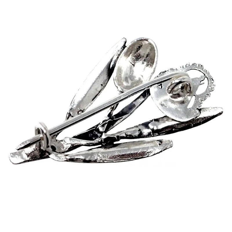 Alfiler plata Ley 925m 31mm. rama olivo hojas aceituna Virgen de la Cabeza detalles tallados