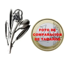 Alfiler plata Ley 925m 31mm. rama olivo hojas aceituna Virgen de la Cabeza detalles tallados
