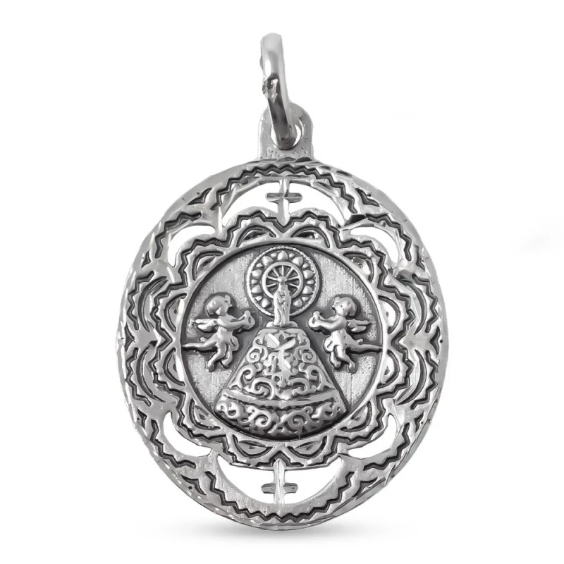 Virgen del Pilar Medalla en Plata de Ley 925m maciza de 29 mm. ovalad