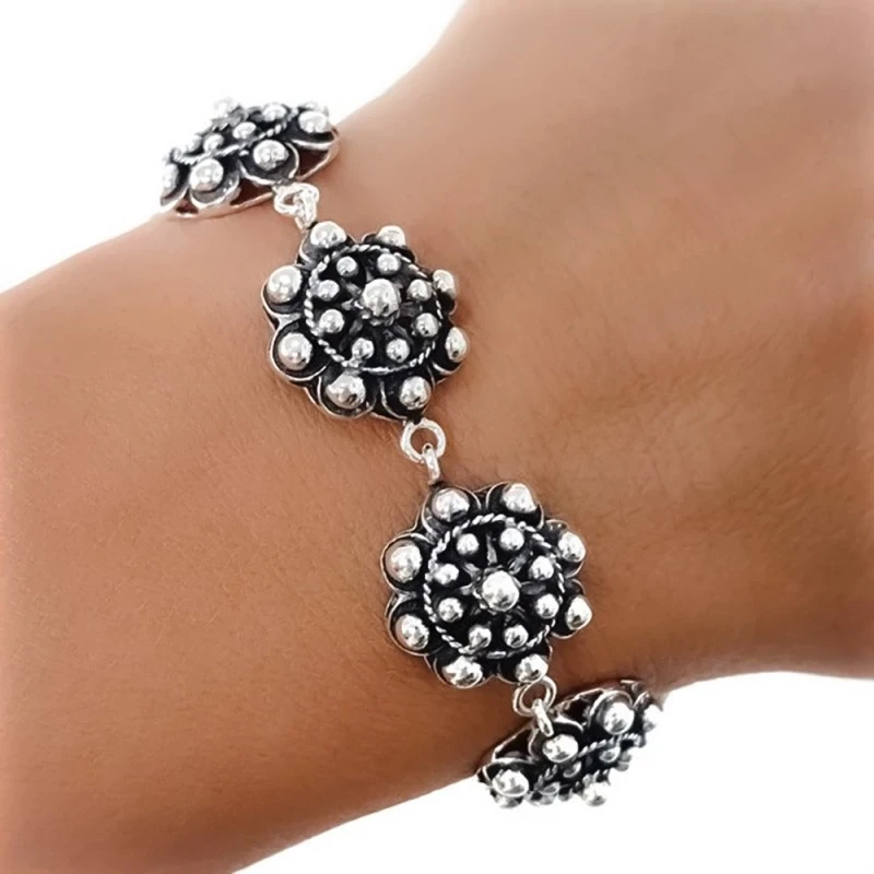 Pulsera plata ley 925m oxidado charro  [AB0042]