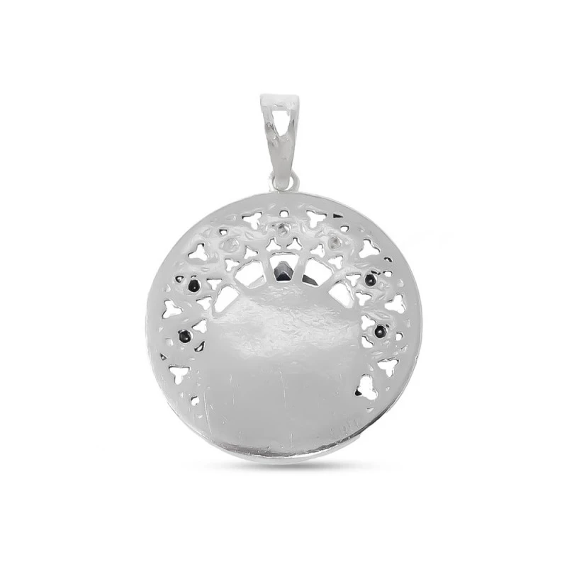 Virgen de la Alegría Plata Ley 925m maciza 24 mm. calada circonitas