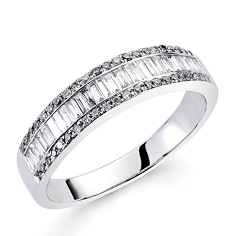 Sortija oro blanco 18k diamantes brillantes carrés 0,45ct [7408]