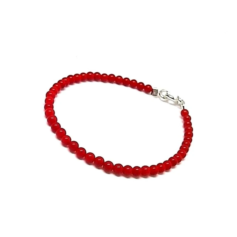Pulsera plata ley 925m piedrecitas coral 3mm. [AB0659]